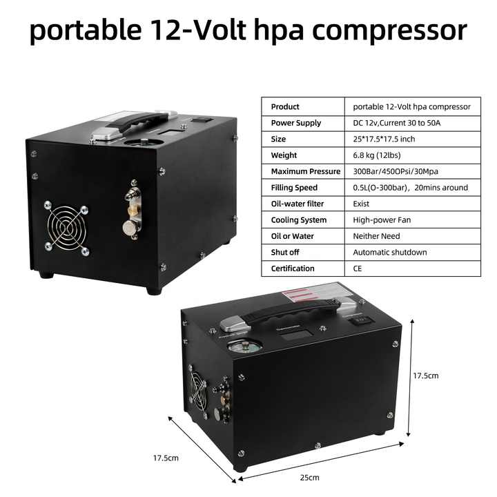 PCP Air Compressor with Built-in Power Adapter Auto-shutoff Oil &Water-Free 4500Psi/30Mpa Air Gun and Paintball Compressor Pump