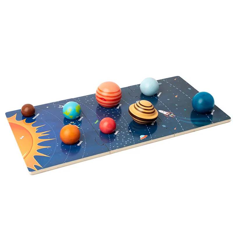 Eurolucky Toddler Other Educational Toys 3D Puzzle Solar System Planet Wooden Toys Cognition Learning