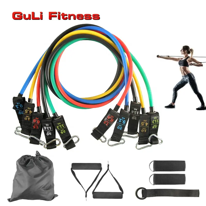 Guli Fitness TPR Latex Home Gym 11pcs bande di resistenza Set 11pcs Yoga Pilates Abs esercizio Training Expander Tube Band Set