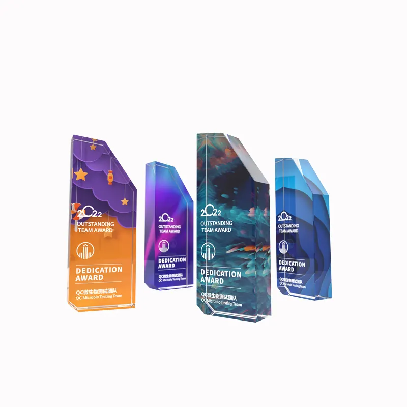 Custom Colored Crystal Glass Trophy Team Honor Souvenir Gift full color printing optical 3d photo frame award crystal trophy