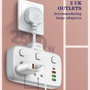 LDNIO SK2492独立开关短线2插座 + 3 PD & QC USB端口20w最大电源板英国 - Product Image 1
