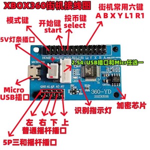 Juegos de Arcade Box360 USB Board Zero Delay Support para PC PS5/4/3 Switch Android Gamepad Controller DIY Arcade Juegos que funcionan con monedas