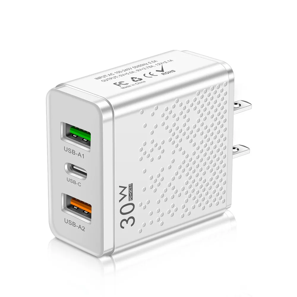 新着30W 2USB + PD Type-cトラベルウォールチャージャー携帯電話用US au eu ukプラグUSBCウォールチャージャーブロック急速充電