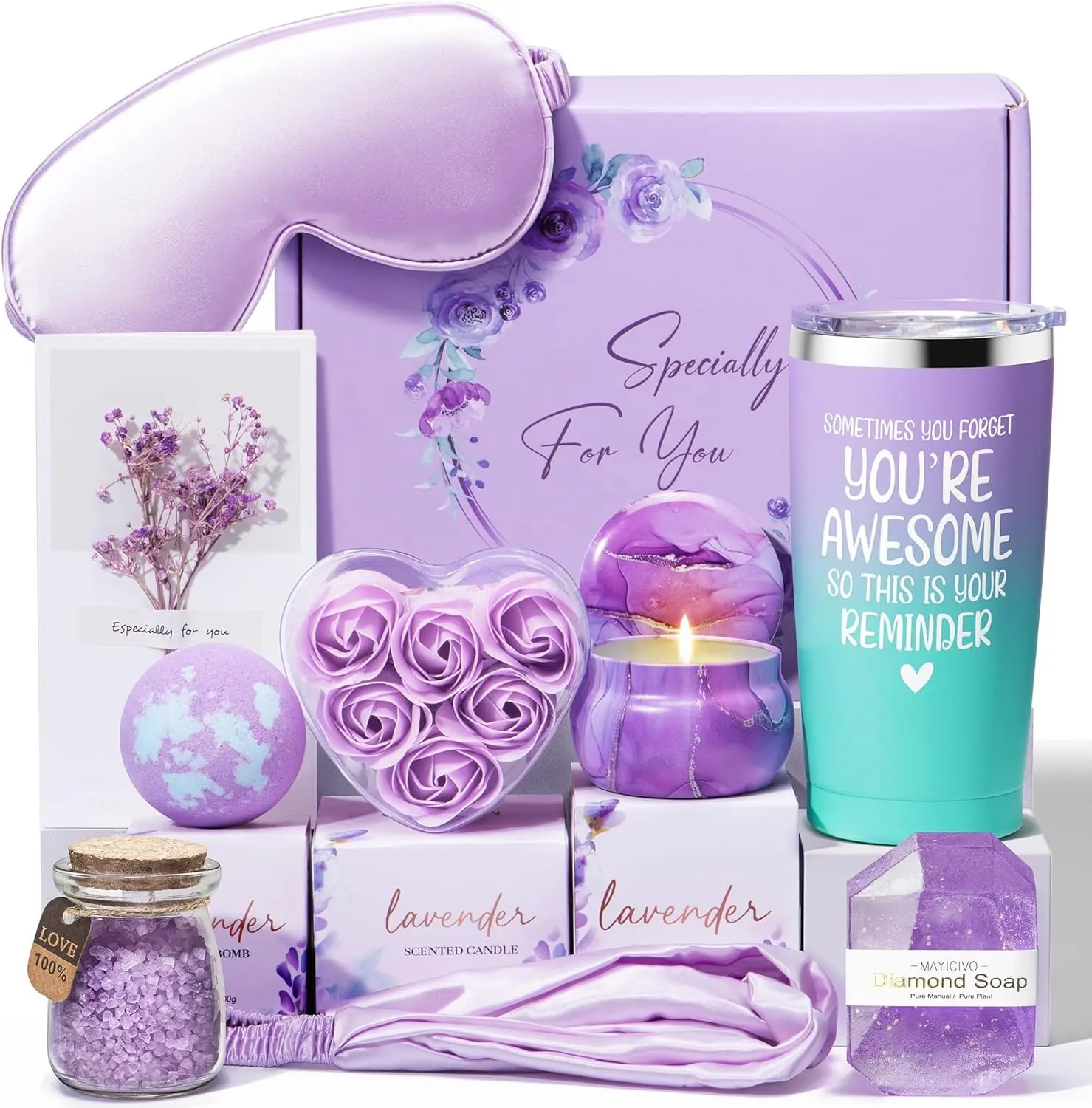 Custom Obrigado Presentes De Natal Lavanda Relaxante Spa Presentes Cesta Mulheres Auto Care Tumbler Sabão Vela Valentine Gift Box Set