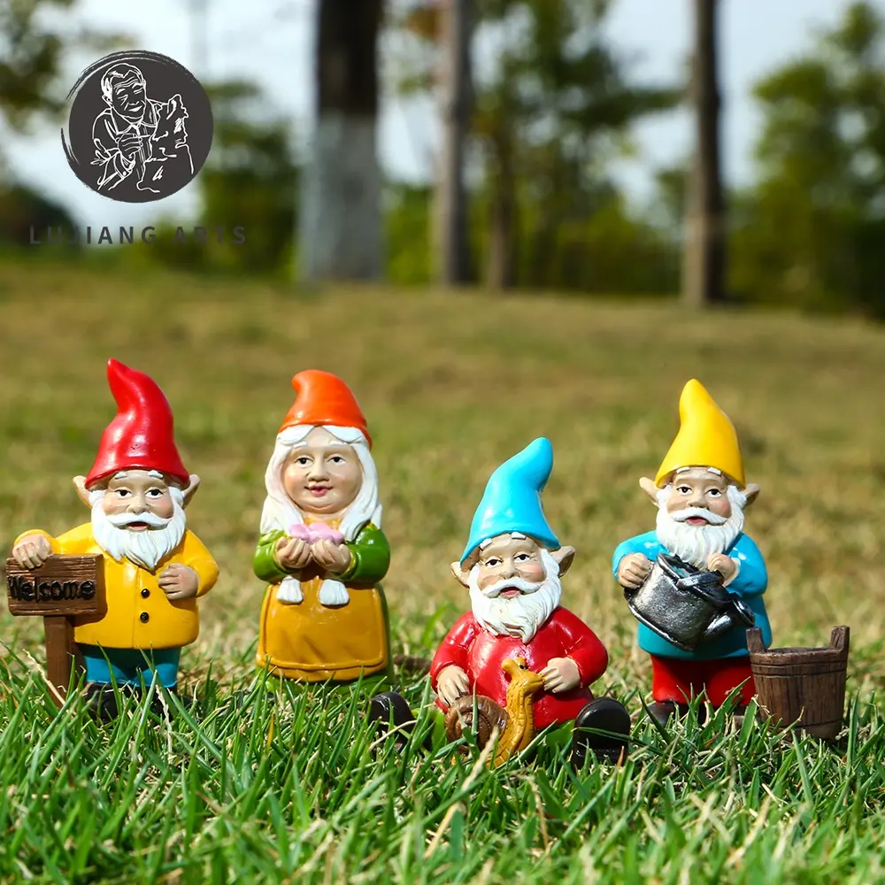 Patung Gnome taman, Set patung Dekorasi patung Gnome Resin 10 buah patung Gnome taman, kotak hadiah taman 2.5 inci