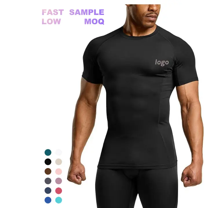 OEM Polyester Kompression T-Shirt individuell bedrucktes Sport-T-Shirt einfarbig eng individuell kompression GYM-Shirt T-Shirt Herren