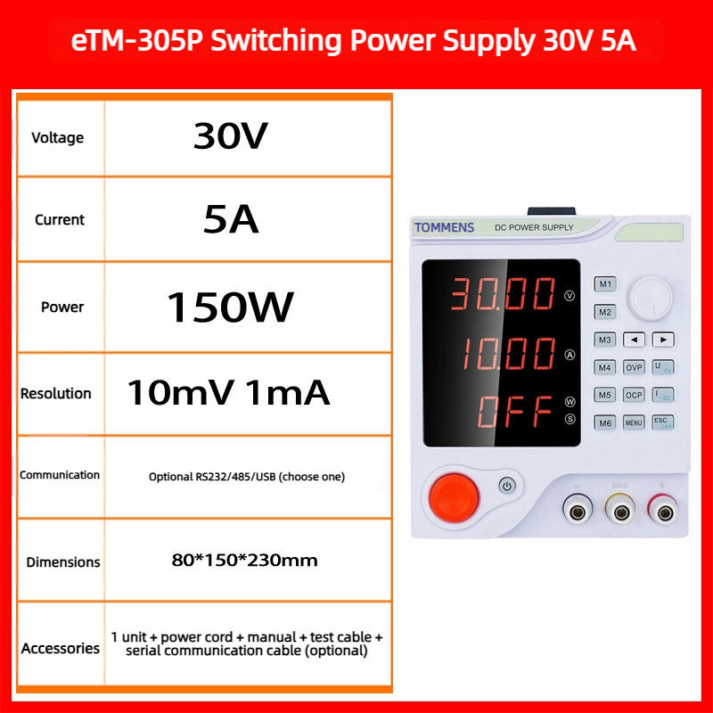 Fuente de alimentación conmutada eTM-305P 30V5A