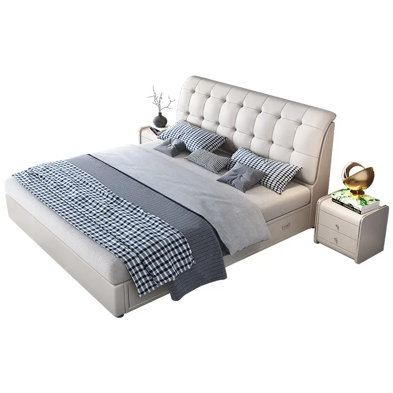 Good quality double with led light with four drawers storage leather bed