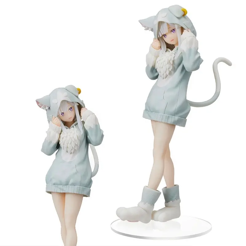 Anime emilia gato re: zero-começando vida em outro mundo, figura branco rem, modelo estático, brinquedos de pvc, presente, boneca