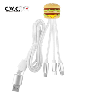 独特的食品汉堡设计4合1充电电缆多充电器线编织通用USB C型4合1充电电缆 - Product Image 1