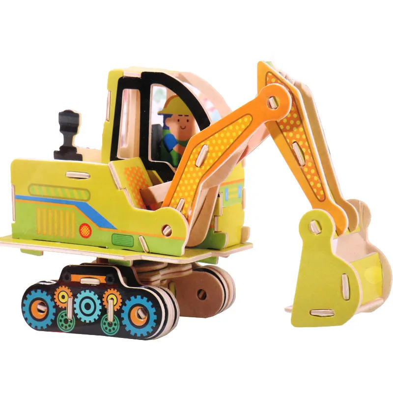 Crianças educacional diy engenharia veículo, modelo, brinquedo, madeira, montar, 3d, jogo, quebra-cabeça