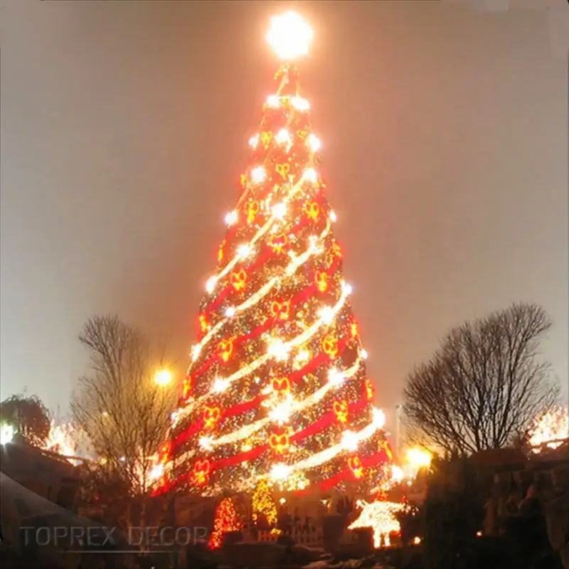 Marco de acero artificial Metal Comercial Navidad Decoración Parques Tallo largo Blanco 60 pies Árbol de Navidad gigante industrial