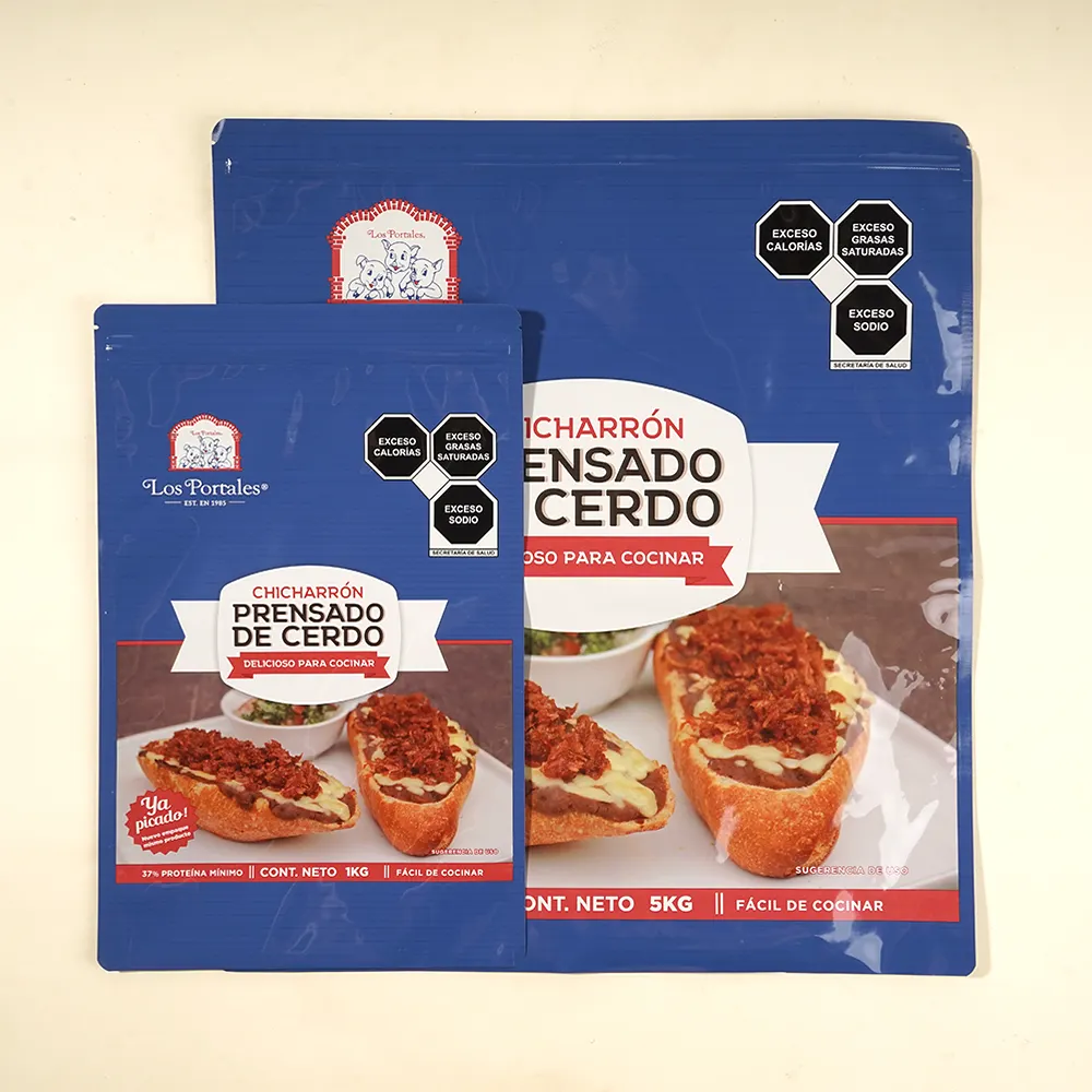 Bolsas de embalaje de plástico de grado alimenticio congelado con sello de 3 lados para alimentos secos de carne impresa personalizada