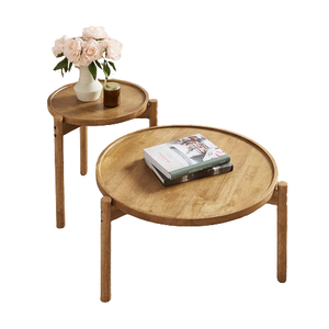 2-Piece Solid Wood Coffee <strong>Table</strong>, Small Round Coffee <strong>Table</strong> <strong>Set</strong>, Boho, Sturdy <strong>3</strong>-Leg Nesting <strong>Table</strong> - Product Image 1