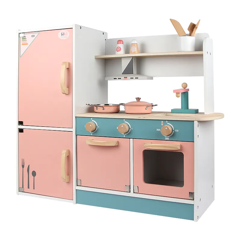 Nuovo Design cucina in legno frigorifero stile D Set da gioco per bambini Set da cucina finta gioca giocattoli in legno per bambini