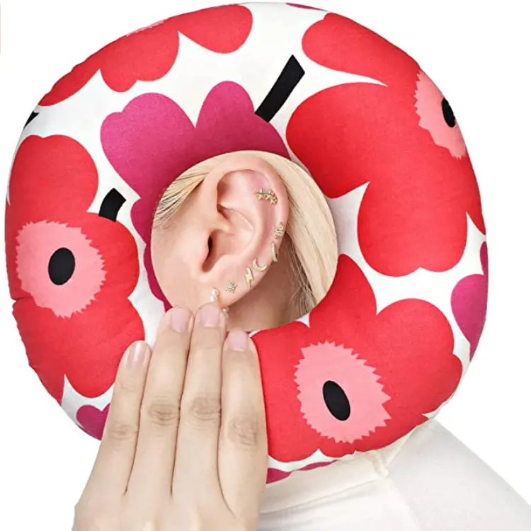 Hot sell pp cotton/micro beads side sleeping pillow donut with Hole for ear pain CNH Ear pillow
