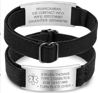 Steel brand black rope medical alarm bracelet