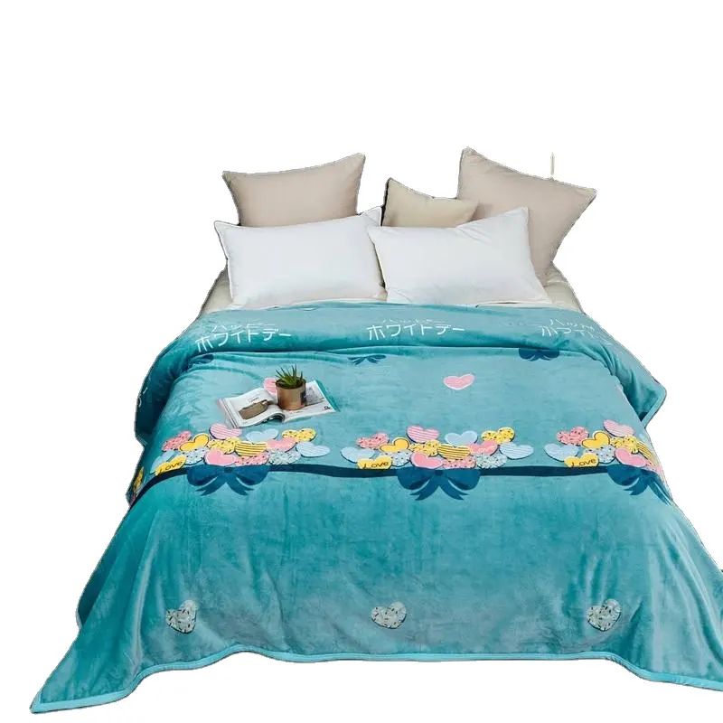 Herz bedruckte super weich bedruckte Flanell decke Coral Fleece Nap Sleeping Office Decken