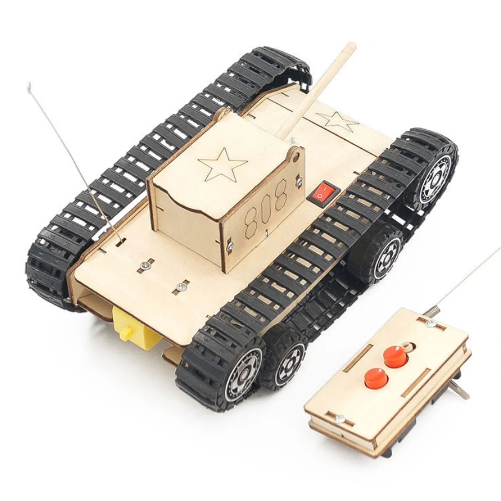 DIY Wooden Remote Control RC Tank Model Creative STEM Toys Science Experiment Kit Assembled Material Wood Puzzle Toys