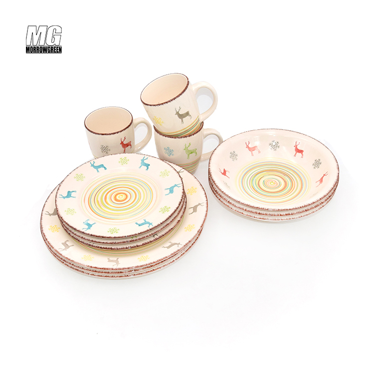 Wholesale tableware stamp custom logo pattern ceramic dinnerware porcelain dinner set with deer pattern