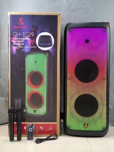 Dual 10 pulgadas Flaming Light Portable RGB LED Lighting Woofer USB AUX FM Función Home Karaoke Fiestas DC Fuente de alimentación - Product Image 4