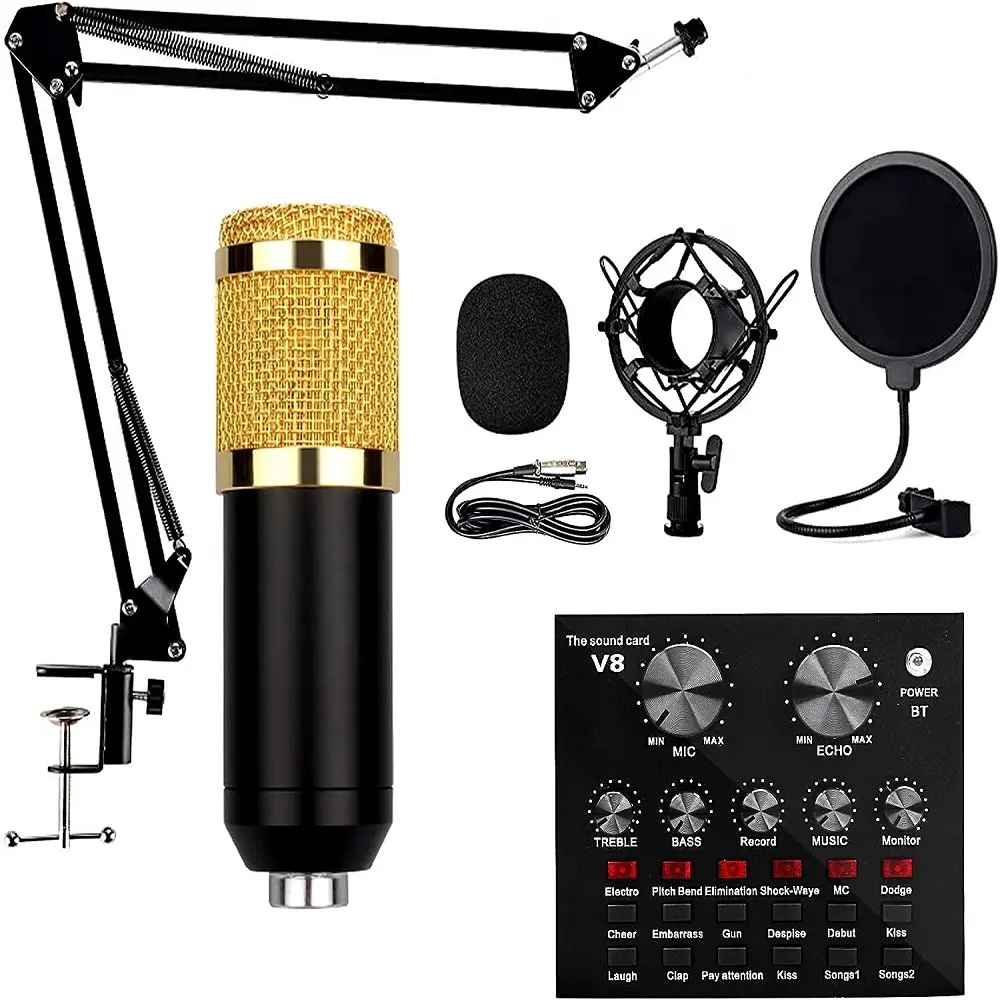 Tarjeta de sonido V8 de alta calidad con micrófono BM800 para micrófono condensador de Audio Studio Llive Singing bm800 micrófono de condensador
