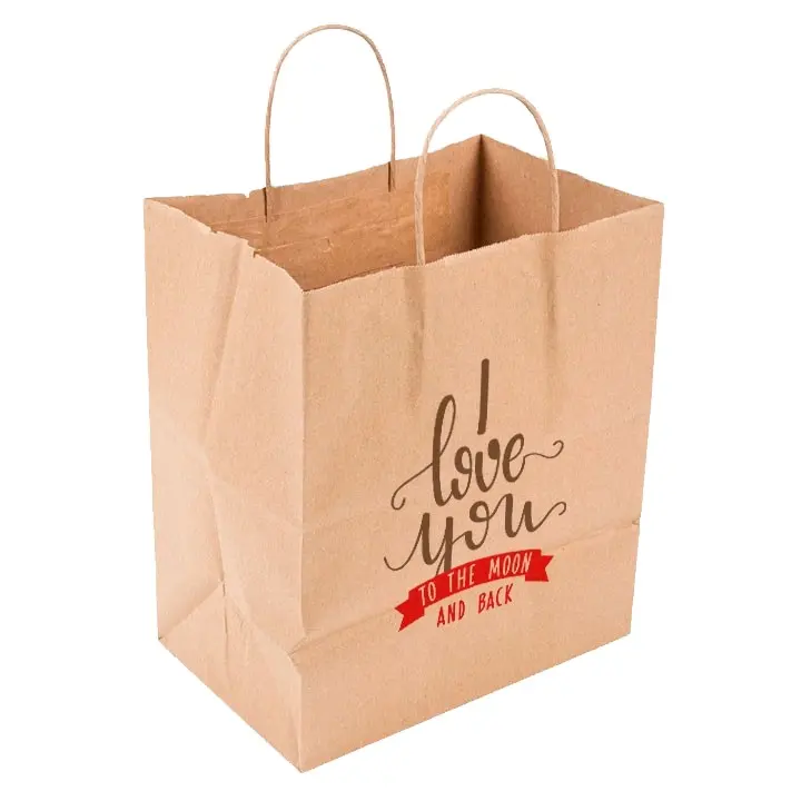 Kraft High Quality Flat Bottom Stand up twisted handled Kraft craft Paper Bags gift Packaging Bag with your logo