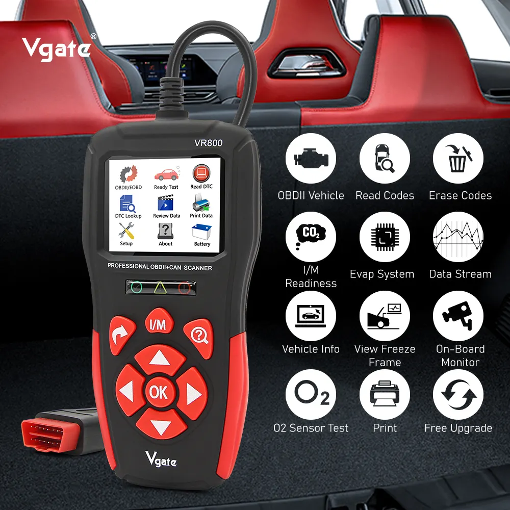 Vr800 vgate obd2 leitor de código de falha OBD-II, ferramenta de diagnóstico de verificação do motorista, luz do carro com dados ao vivo