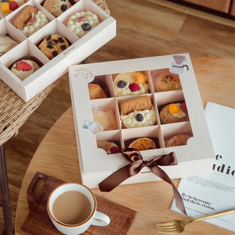 9 Kotak Kecil Kotak Kue Putih Busa Manis Kemasan Kue Baru Kotak Kemasan Kue Muffin Jendela Sederhana