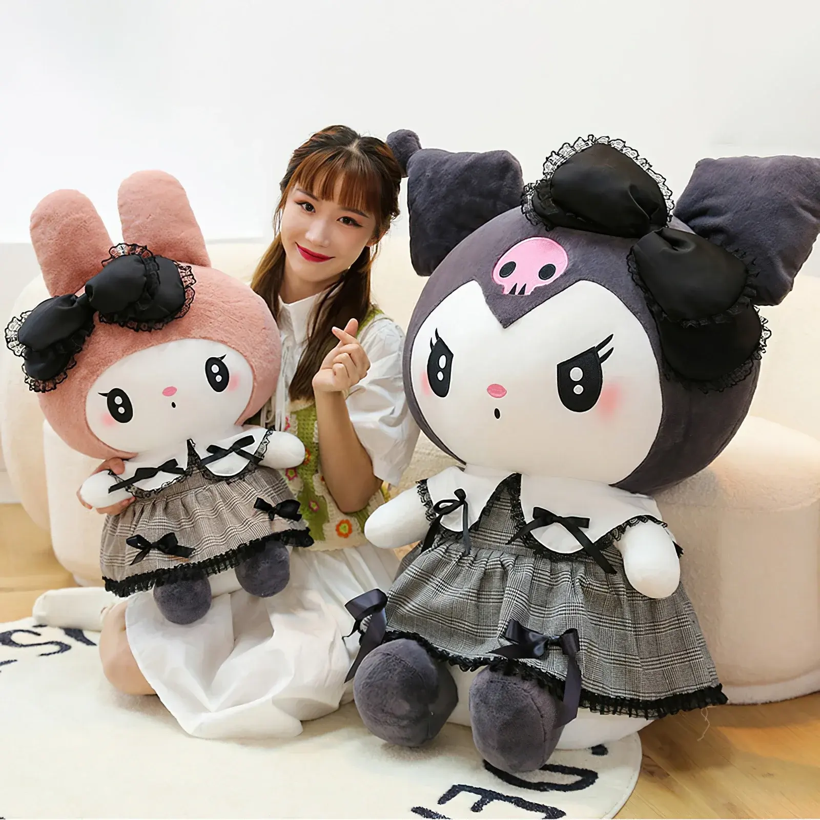 60cm Sanrios Kuromi My Melody juguete de peluche de gran tamaño Kawaii gótico pequeño diablo de peluche suave muñeco de trapo chica chico regalo de cumpleaños