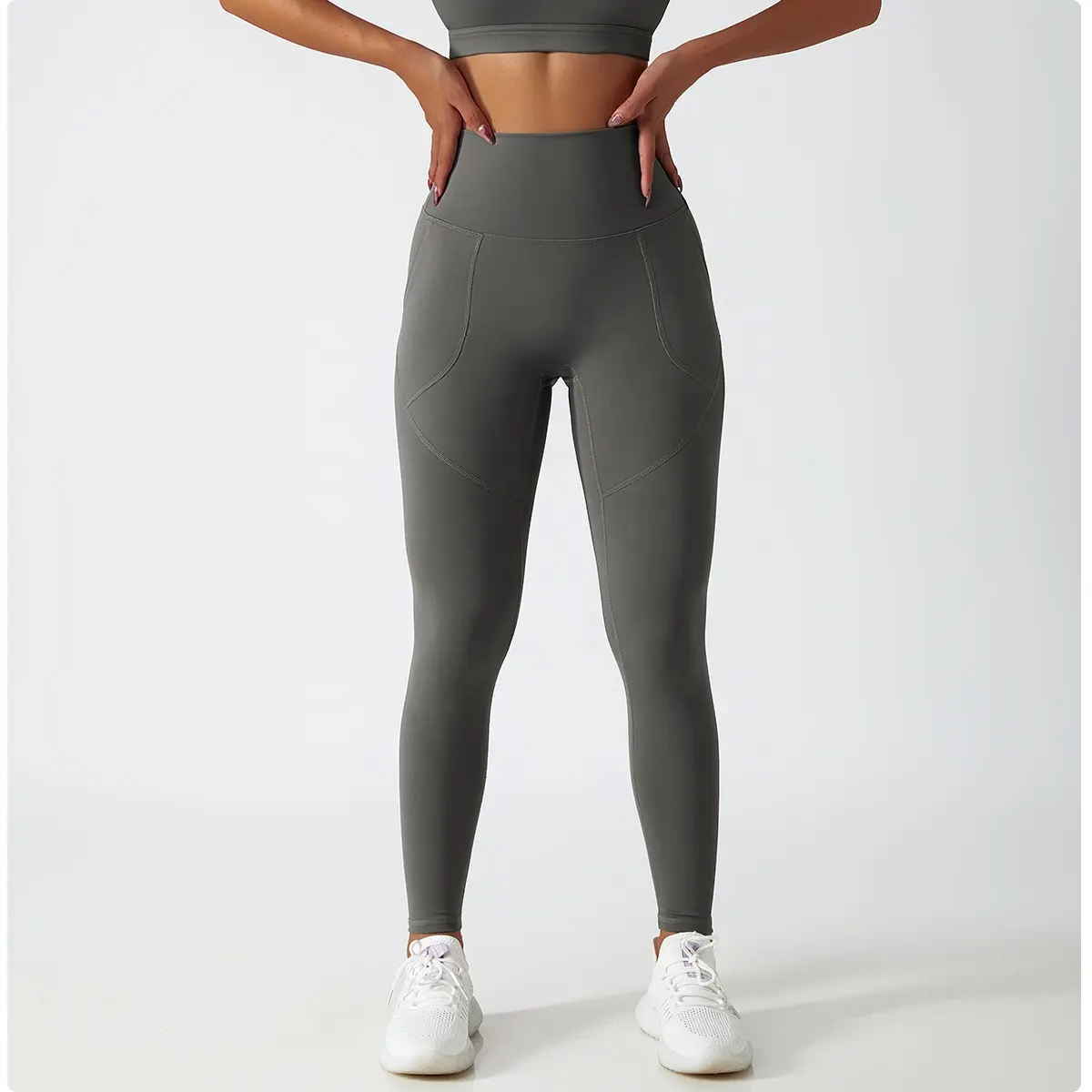 Legging Polos Kain Daur Ulang Ramah Lingkungan Celana Yoga Baru Logo Kustom Legging Warna Solid Pinggang Tinggi untuk Wanita