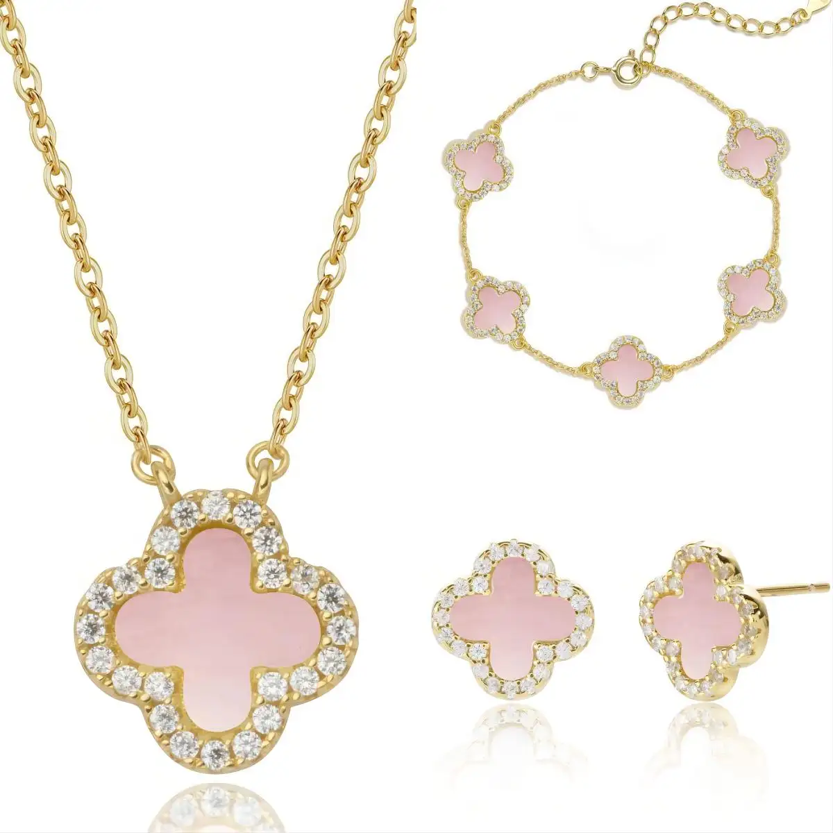 Colgante de trébol de cuatro hojas para mujer, joyería de plata de ley 925, rosa, Perla Madre, collar S925, joyería al por mayor