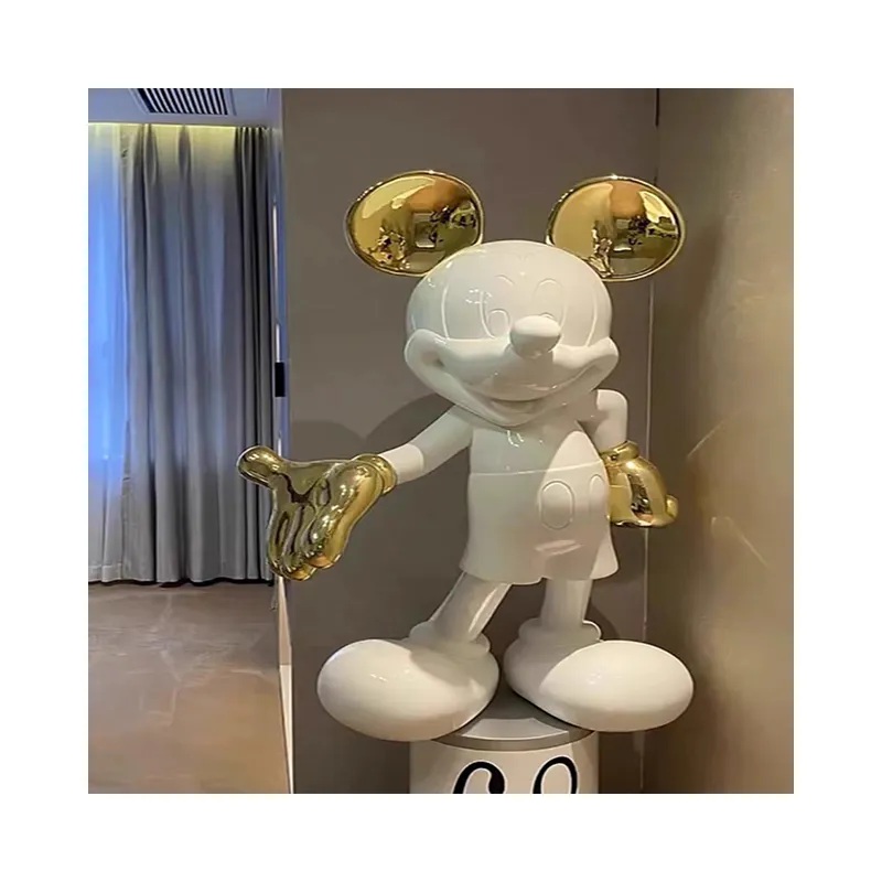 Escultura de Mickey Mouse de dibujos animados de fibra de vidrio moderna al por mayor para decoración del hogar ornamento