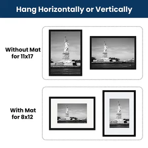 <strong>11x17</strong> <strong>Frames</strong> Picture Black Poster <strong>Frame</strong> Display 8x12 With Mat or <strong>11x17</strong> Without Mat - Product Image 5