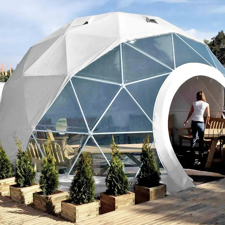 Y fabrika fiyat lüks otel kamp prefabrik çadır Resort su geçirmez Glamping jeodezik kubbe ev yuvarlak 6m Dome çadır