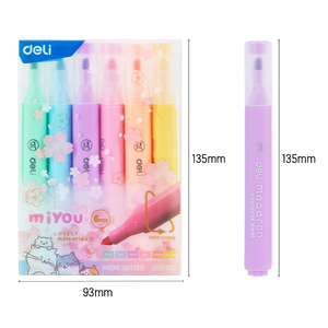 Deli EU12-6C # Text marker # Meißels pitze: 1-4mm helle lebendige Farbe Axt-förmige Feder 6 Farben/Set Dauerhafte Verwendung Glatte Tinte Kein Gift - Product Image 1