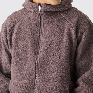 Kış özel uzun kollu boş Polar Polar Hoodie sıcak Boxy Boucle Zip ceket erkekler açık ceket
