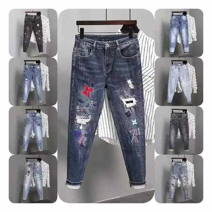 Fábrica Diretamente Atacado Designers Pantalones Blue Jeans homens e mulheres Ripped Skinny Stretch Denim Pants Slim homens e mulheres Je