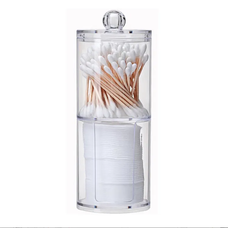 Acrylique transparent à double cylindre, tampons de coton empilables, organisateur de cosmétiques, support de rangement, boîte de maquillage avec couvercle