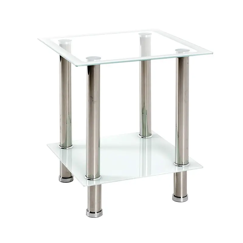 Mesa auxiliar pequeña moderna de cristal y cromo de baja altura, mueble para sala de estar, mesa de café de cristal