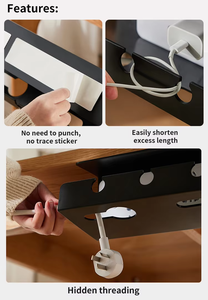 Escritorio de la computadora, fila de inserción, ranura de almacenamiento fija sin perforaciones, placa de alimentación, estante de almacenamiento de plástico, organizador de cables debajo del escritorio - Product Image 6