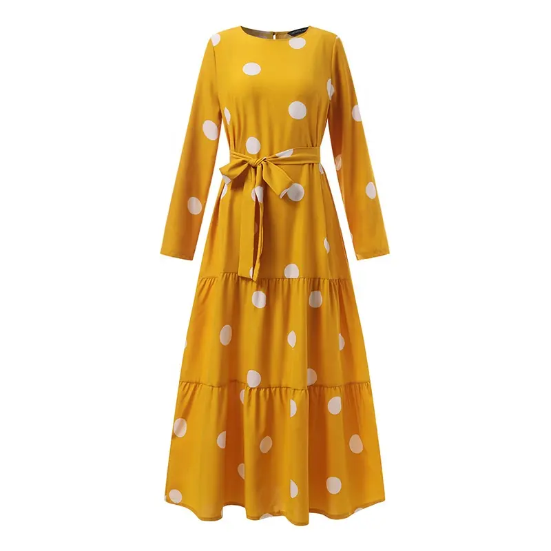 Nuevo diseño de ropa informal ropa islámica Polka Dot Abaya Dubai señoras fiesta mujeres vestido Turquía vestidos túnica musulmán étnico caftán