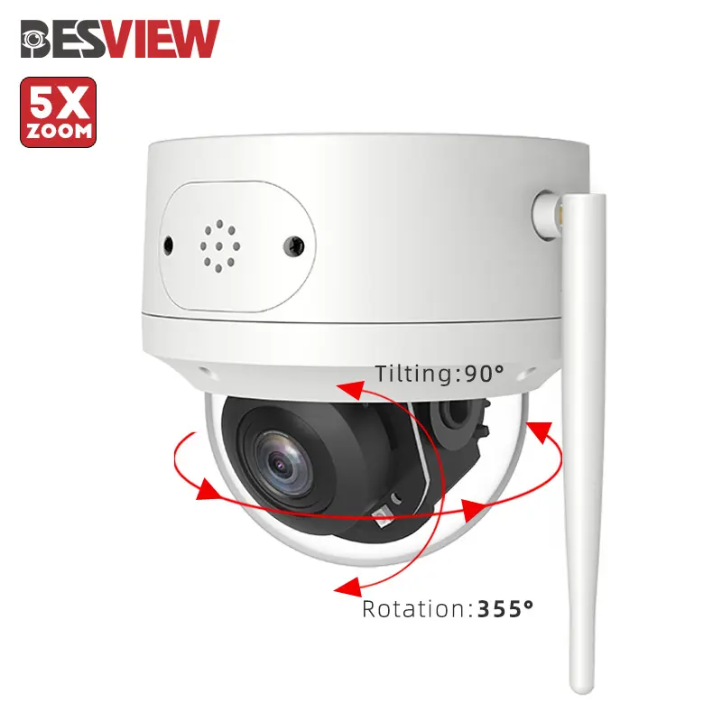 Câmera ip 5mp mini 5x ptz, 5mp sem fio à prova d' água externa áudio bidirecional dome segurança auto rastreamento cctv wi-fi câmera