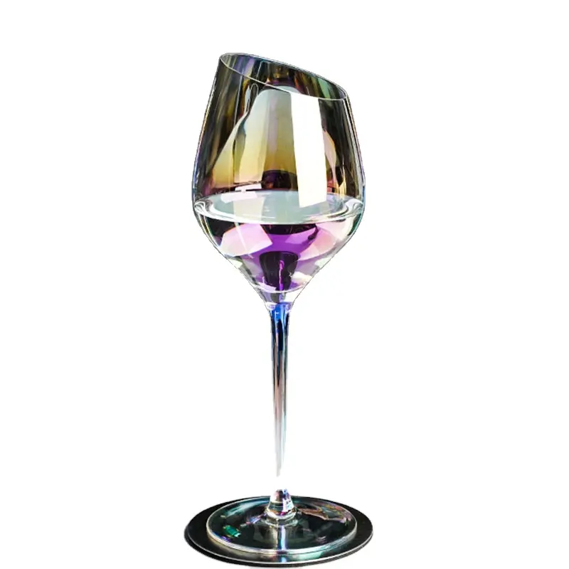 Copa de champán de cristal, cristal oblicuo de pie alto colorido, estilo europeo, venta directa