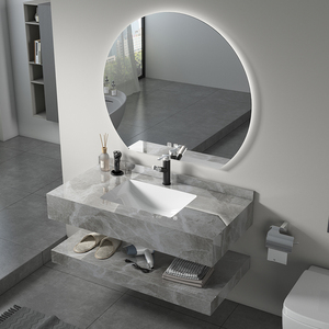 Direct From <strong>Manufacturer</strong> Modern 60cm <strong>Stone</strong> Marble Double <strong>Sink</strong> Rectangular Sanitary Slate Rock with Drainer for Bathroom Basin