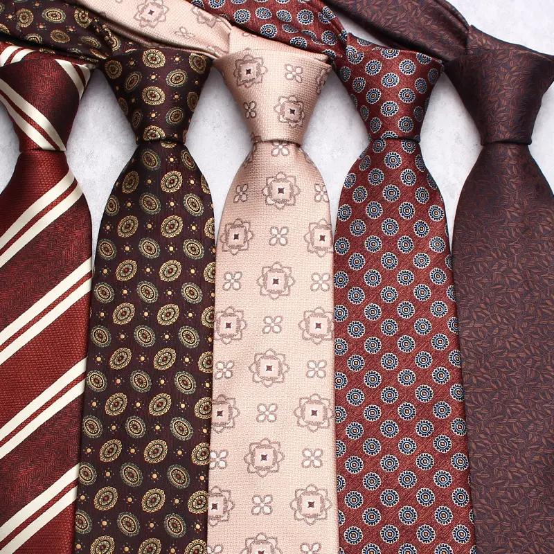 Moda çok yönlü kahverengi kravatlar koleksiyonu erkekler için yüksek kaliteli el yapımı jakarlı erkek nedensel kravat takım elbise süslemeleri kravat