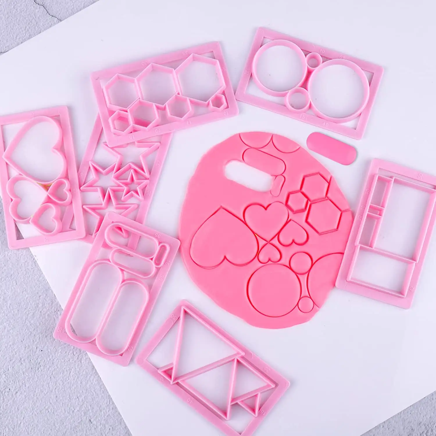 7 Rosa geometrische Formen Ton ohrring schneider mit Ohrring karten Ohrring haken Polymer Clay Cutter für Schmuck Clay Tool