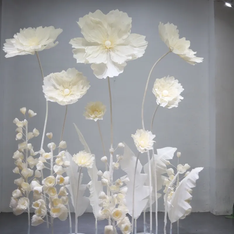 C-WGF004 vendas quentes casamento decoração simulação artificial grande papoula gigante organza flores para decoração ao ar livre interior