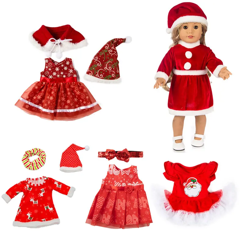 Moda Novo Estilo 45CM 3 Pcs/Set Meninas Bonecas Vestir Bonecas de Natal Roupas Boneca Presentes de Natal Bonecas Chapéu E Vestidos