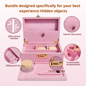 Bán Buôn Sang Trọng Tre Bằng Gỗ Người Hút Thuốc Thảo Mộc Hộp Lưu Trữ Stash <span class=keywords><strong>Box</strong></span> Với Cán Khay Ống Bàn Chải Quà Tặng Kit Set Khóa Phụ Kiện - Product Image 3